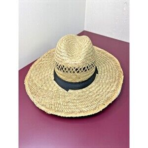 Unisex Wide Brim Straw Sun Hat 21.5” Circumference Draw String